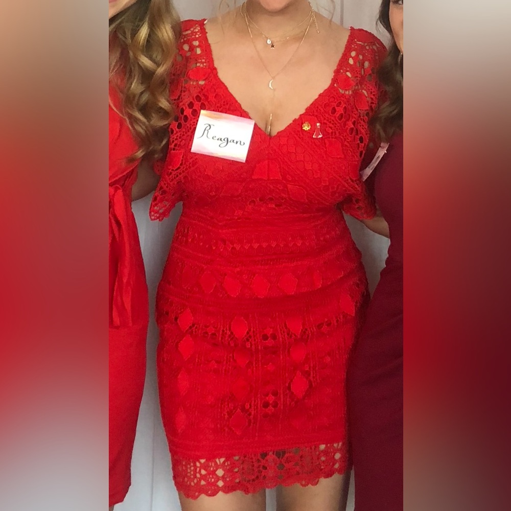 Beautiful lacy red body con dress